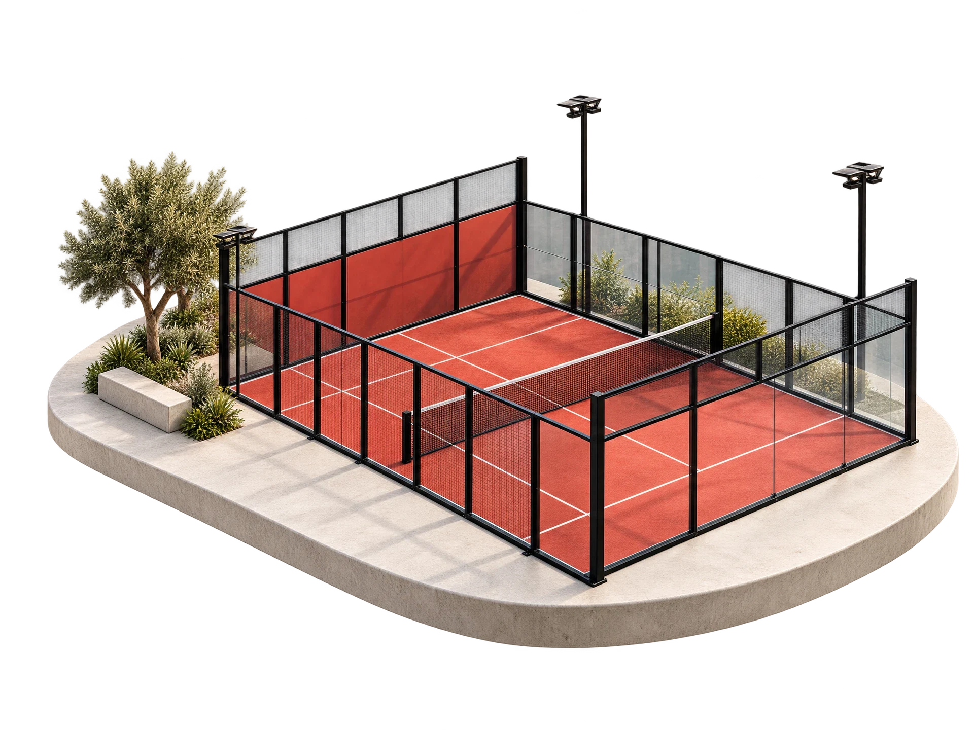 Konceptualni lebdeći crveni padel teren, umjetnička vizualizacija