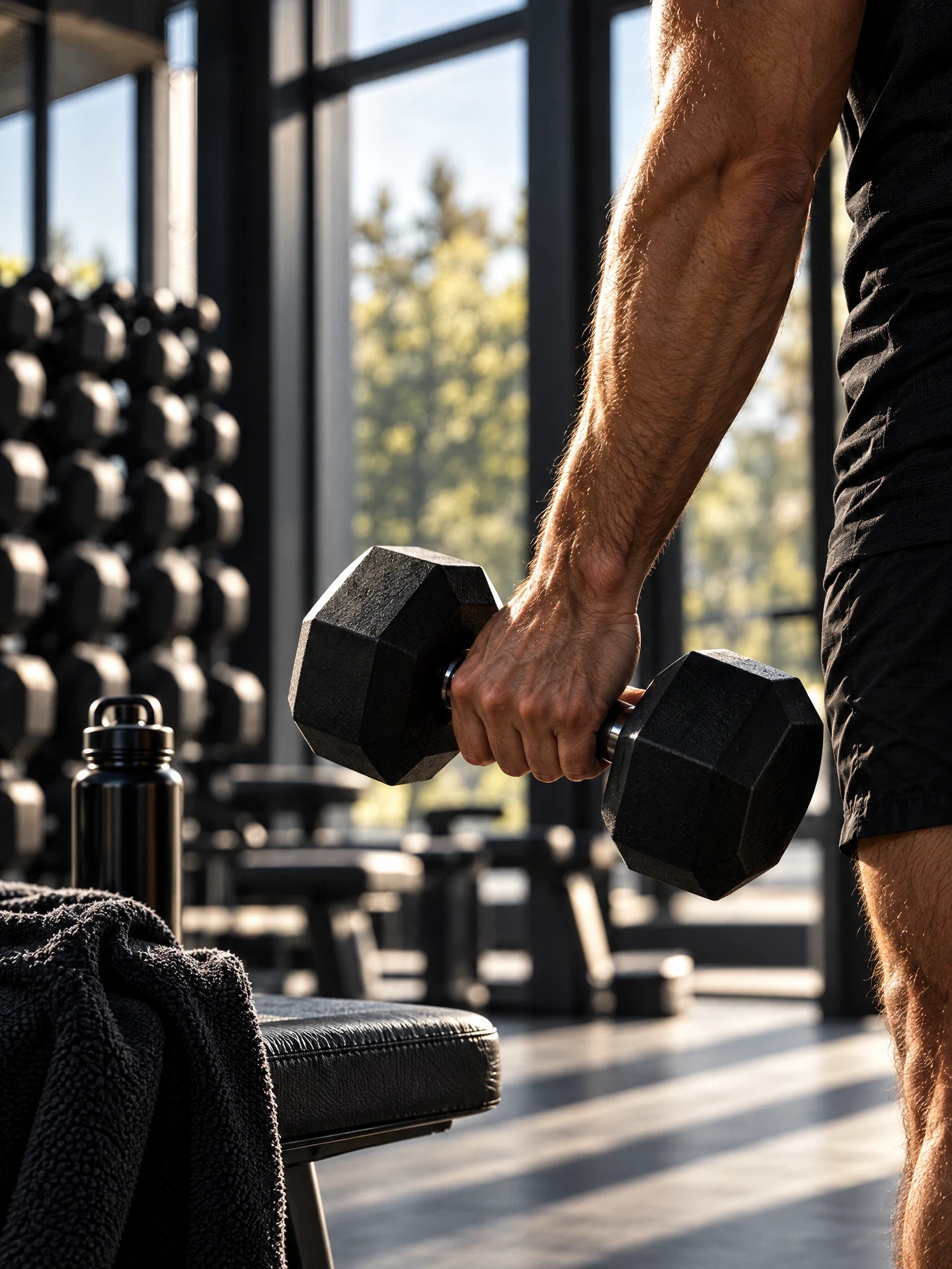 Ilustrativni detalj treninga s bučicom u gymu
